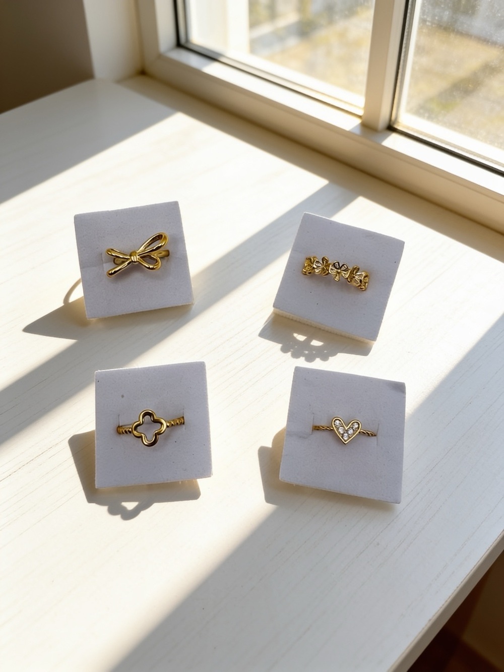 Stainless Steel Open size Ring Bundle | Heart, Bow, Clover & Floral Gold Tone